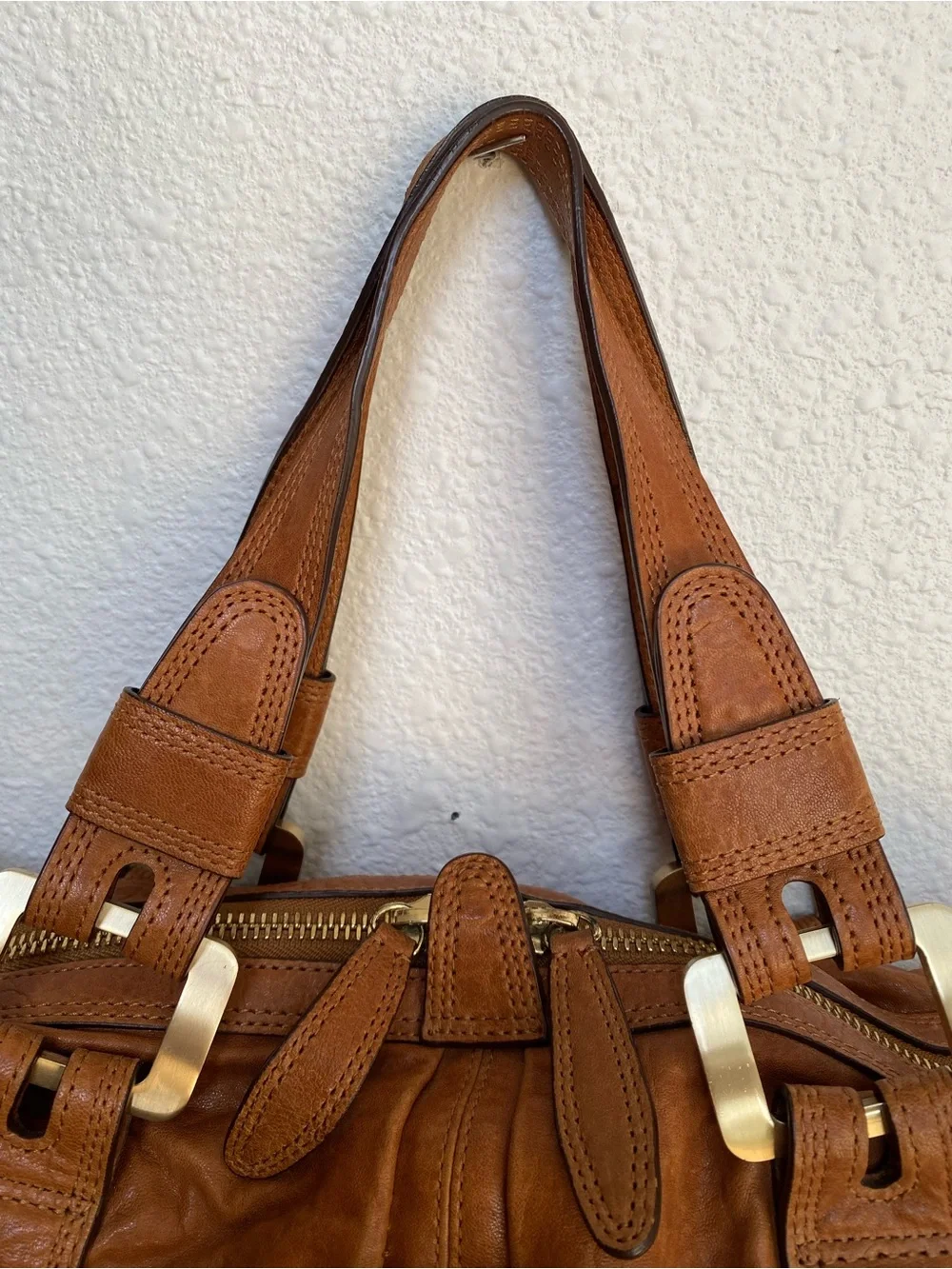Michael Kors Brown Leather Hand Bag with Gold Hardware